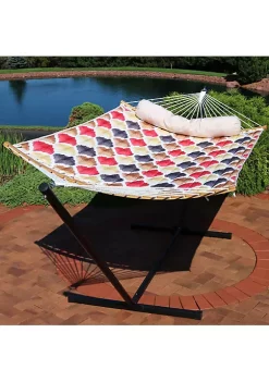 Budget 🔔 Sunnydaze Quilted Hammock - Curved Spreader Bars - Red and Gold Quatrefoil by Sunnydaze Decor 🧨