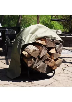 Outlet 👏 24 in Powder-Coated Steel Firewood Log Hoop Rack with Khaki Cover by Sunnydaze Decor 👏