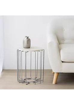 Cheapest 👏 Steel Wire End Table with Faux Woodgrain Tabletop - Cream by Sunnydaze Decor 🧨 -Sunnydaze Decor Shop Belk 10030