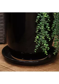 Discount ⌛ Glazed Ceramic Planter Saucers - 12" - Obsidian - Set of 2 by Sunnydaze Decor 🎁 -Sunnydaze Decor Shop Belk 10042