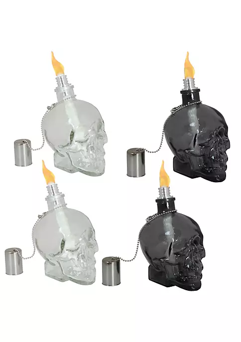 Cheapest ๐งจ Set of 4 Glass/Metal Grinning Skull Tabletop Torch - Black/Clear by Sunnydaze Decor ๐ 4 Cheapest ๐งจ Set of 4 Glass/Metal Grinning Skull Tabletop Torch - Black/Clear by Sunnydaze Decor ๐ - Image 2
