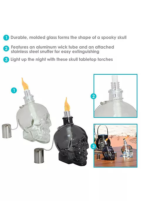 Cheapest ๐งจ Set of 4 Glass/Metal Grinning Skull Tabletop Torch - Black/Clear by Sunnydaze Decor ๐ 6 Cheapest ๐งจ Set of 4 Glass/Metal Grinning Skull Tabletop Torch - Black/Clear by Sunnydaze Decor ๐ - Image 4