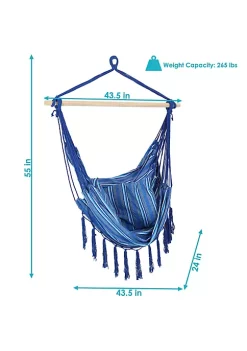 Flash Sale ❤️ Polyester Hammock Chair with Cushions and Fringe - Blue Stripes by Sunnydaze Decor 🎉 -Sunnydaze Decor Shop Belk 10058
