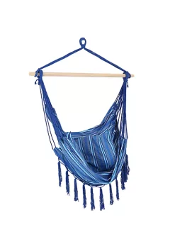 Flash Sale ❤️ Polyester Hammock Chair with Cushions and Fringe - Blue Stripes by Sunnydaze Decor 🎉 -Sunnydaze Decor Shop Belk 10059