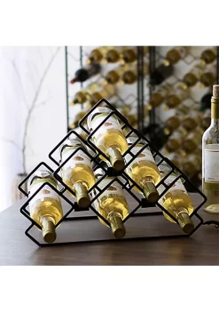 Buy ⭐ 6-Bottle Steel Wire Triangular Tabletop Wine Rack - Black by Sunnydaze Decor ✨
