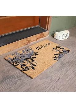Buy ⌛ Sunnydaze 17-inch x 29-inch PVC and Coir Indoor/Outdoor Doormat - Blue Leaf Scroll by Sunnydaze Decor 👏