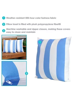 New 🔔 Sunnydaze 2 Outdoor Decorative Throw Pillows - 17 x 17-Inch - Beach-Bound Stripe by Sunnydaze Decor 💯 -Sunnydaze Decor Shop Belk 10228