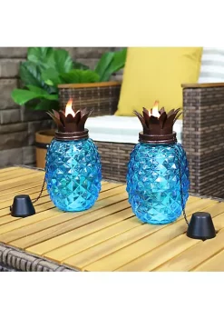 Deals 🔥 Glass Tropical Pineapple 2-in-1 Outdoor Torch - Blue - Set of 2 by Sunnydaze Decor 🥰