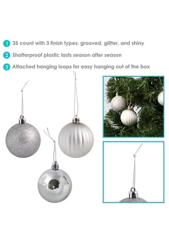 Promo 😍 Beautiful Bauble 25-Piece Plastic 🎅 Christmas Ornament Set - Silver by Sunnydaze Decor 🤩 -Sunnydaze Decor Shop Belk 1149