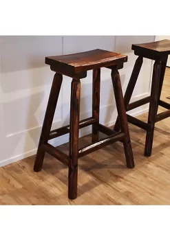 Cheap 🔥 Provincial Fir Wood Indoor/Outdoor Bar Stool - Charred Finish by Sunnydaze Decor 🎁