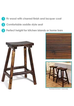 Cheap 🔥 Provincial Fir Wood Indoor/Outdoor Bar Stool - Charred Finish by Sunnydaze Decor 🎁 -Sunnydaze Decor Shop Belk 1155