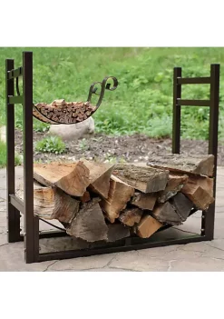 Discount 🤩 33 in Steel Firewood Log Rack with Kindling Holder - Bronze by Sunnydaze Decor 😍