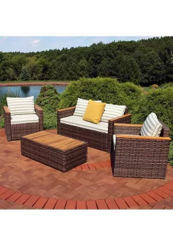 New 🔥 Kenmare Rattan 4-Piece Patio Furniture Set - Green Stripe by Sunnydaze Decor 😍