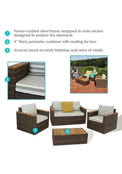 New 🔥 Kenmare Rattan 4-Piece Patio Furniture Set - Green Stripe by Sunnydaze Decor 😍 -Sunnydaze Decor Shop Belk 1176