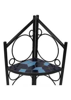 Coupon ✔️ Black Steel/Blue Mosaic Shelves 3-Tier Corner Plant Stand - 44 in by Sunnydaze Decor 😍 -Sunnydaze Decor Shop Belk 1220