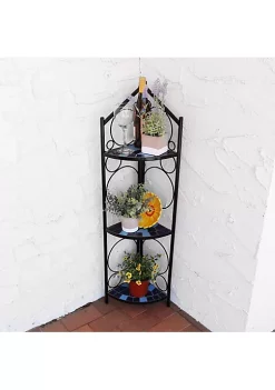 Coupon ✔️ Black Steel/Blue Mosaic Shelves 3-Tier Corner Plant Stand - 44 in by Sunnydaze Decor 😍 -Sunnydaze Decor Shop Belk 1222