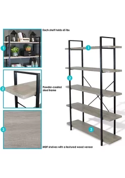 Coupon 👍 5-Tier Industrial Open-Shelf Bookshelf - Oak Gray by Sunnydaze Decor 😉 -Sunnydaze Decor Shop Belk 1243
