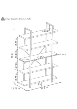 Coupon 👍 5-Tier Industrial Open-Shelf Bookshelf - Oak Gray by Sunnydaze Decor 😉 -Sunnydaze Decor Shop Belk 1244