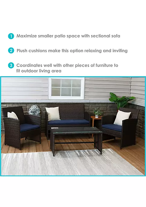 Promo ๐ Ardfield Rattan 4-Piece Patio Furniture Set - Brown and Navy Blue by Sunnydaze Decor ๐ 6 Promo ๐ Ardfield Rattan 4-Piece Patio Furniture Set - Brown and Navy Blue by Sunnydaze Decor ๐ - Image 4