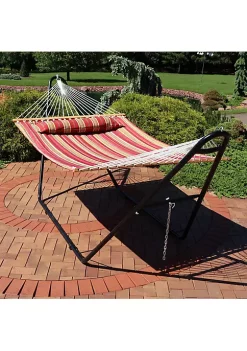 Budget 🧨 2-Person Quilted Hammock with Universal Steel Stand - Red Stripe by Sunnydaze Decor ⌛