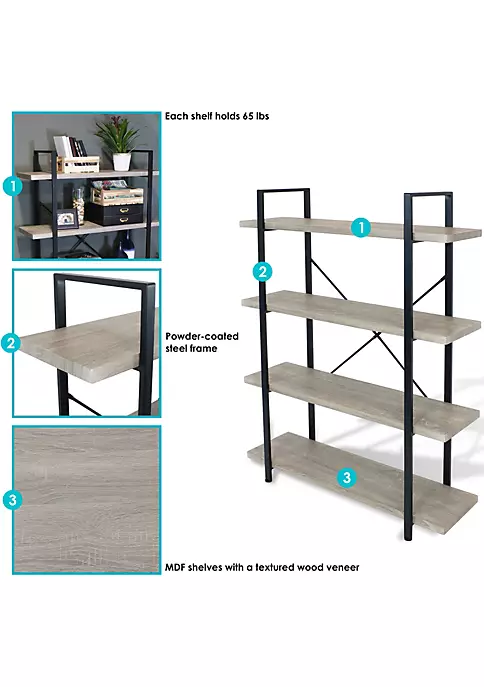 Cheap โค๏ธ 4-Tier Industrial Open-Shelf Bookshelf - Oak Gray by Sunnydaze Decor ๐ฏ 6 Cheap โค๏ธ 4-Tier Industrial Open-Shelf Bookshelf - Oak Gray by Sunnydaze Decor ๐ฏ - Image 4