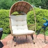 Hot Sale 🧨 Shaded Comfort Wicker Outdoor Basket Chair with Cushion - Beige by Sunnydaze Decor ✔️