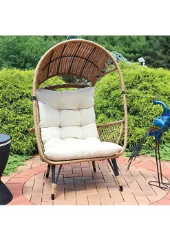Hot Sale 🧨 Shaded Comfort Wicker Outdoor Basket Chair with Cushion - Beige by Sunnydaze Decor ✔️ -Sunnydaze Decor Shop Belk 1478