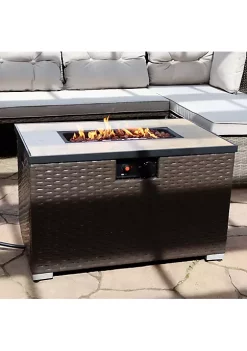 Best Pirce 🎁 32 in Tile Top Resin Wicker Smokeless Propane Gas Fire Pit Table by Sunnydaze Decor 👏