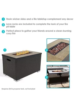 Best Pirce 🎁 32 in Tile Top Resin Wicker Smokeless Propane Gas Fire Pit Table by Sunnydaze Decor 👏 -Sunnydaze Decor Shop Belk 1493