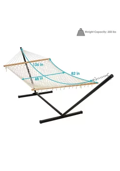 New 🎁 2-Person Cotton Rope Hammock with Steel Stand - Natural by Sunnydaze Decor 🌟 -Sunnydaze Decor Shop Belk 1511