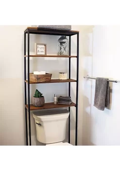 Deals 😀 4-Tier Industrial Over-the-Toilet Storage Shelf - Teak by Sunnydaze Decor ❤️