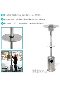 New ✔️ Outdoor Patio Heater with Drink Shelf, Wheels, and Cover - 7-Foot - Stainless Steel by Sunnydaze Decor 👍 -Sunnydaze Decor Shop Belk 1705
