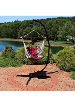 Promo 🛒 Polyester Tufted Victoria Hammock Chair with Steel C-Stand - Red by Sunnydaze Decor 🎁
