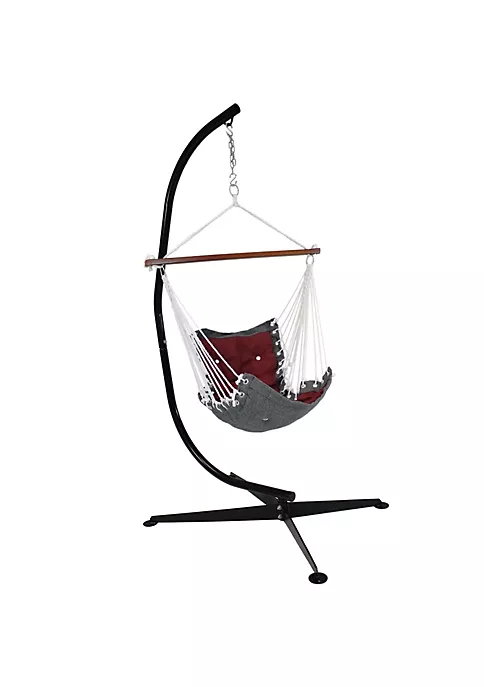 Promo 🛒 Polyester Tufted Victoria Hammock Chair with Steel C-Stand - Red by Sunnydaze Decor 🎁 4 Promo 🛒 Polyester Tufted Victoria Hammock Chair with Steel C-Stand - Red by Sunnydaze Decor 🎁 - Image 2