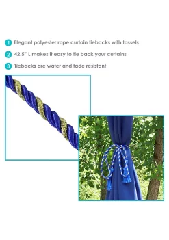 Buy 🎁 Indoor/Outdoor Rope Curtain Tiebacks - Blue - Set of 4 by Sunnydaze Decor ❤️ -Sunnydaze Decor Shop Belk 171