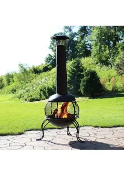 Flash Sale ✨ Steel Wood Burning Chiminea with Rain Cap - Black - 66 in by Sunnydaze Decor 🌟