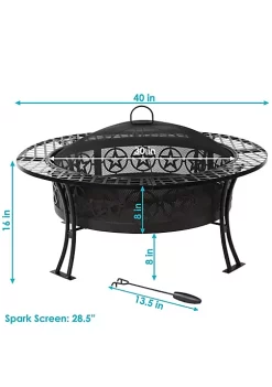Budget 🧨 40 in Four Star Steel Fire Pit with Spark Screen and Poker by Sunnydaze Decor ✔️ -Sunnydaze Decor Shop Belk 1721