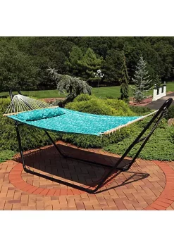 Discount 🔔 Large Quilted Hammock with Spreader Bar and Pillow - Blue Tropics by Sunnydaze Decor 🥰 -Sunnydaze Decor Shop Belk 1780
