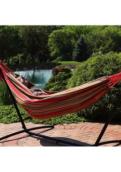 Deals 🌟 2-Person Woven Cotton Hammock with Carrying Case - Sunset by Sunnydaze Decor 👏
