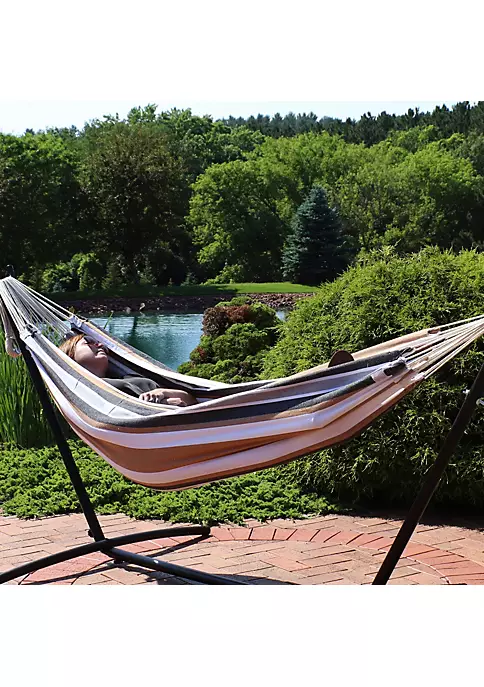 Deals 🔥 2-Person Woven Cotton Hammock with Carrying Case - Calming Desert by Sunnydaze Decor 🎉 3 Deals 🔥 2-Person Woven Cotton Hammock with Carrying Case - Calming Desert by Sunnydaze Decor 🎉