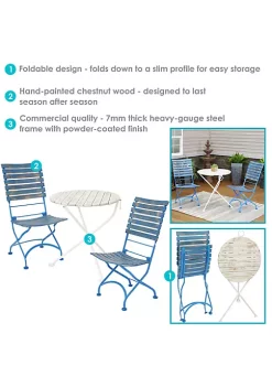 Cheapest ⭐ Cafe Couleur Chestnut Wood 3-Piece Folding Bistro Set - Blue by Sunnydaze Decor ✔️ -Sunnydaze Decor Shop Belk 1830