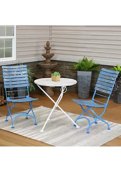 Cheapest ⭐ Cafe Couleur Chestnut Wood 3-Piece Folding Bistro Set - Blue by Sunnydaze Decor ✔️ -Sunnydaze Decor Shop Belk 1832