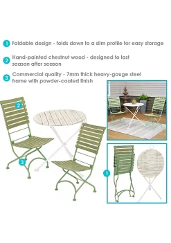 Best Sale 🌟 Cafe Couleur Chestnut Wood 3-Piece Folding Bistro Set - Green by Sunnydaze Decor 🎁 -Sunnydaze Decor Shop Belk 1836