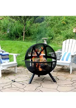 Discount ๐ 30 in Flaming Ball Steel Fire Pit with Cover, Poker, and Grate by Sunnydaze Decor ๐