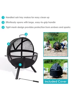 Discount 🌟 30 in Flaming Ball Steel Fire Pit with Cover, Poker, and Grate by Sunnydaze Decor 😍 -Sunnydaze Decor Shop Belk 1893