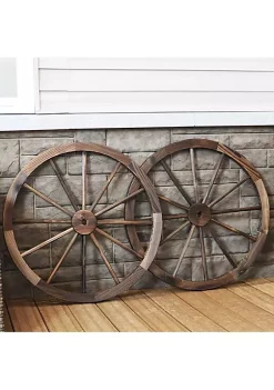 Coupon 💯 Wagon Wheel Indoor/Outdoor Statue - 29 in - Set of 2 - Natural by Sunnydaze Decor ✔️ -Sunnydaze Decor Shop Belk 1927