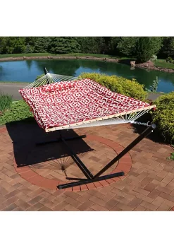 Cheap 🎁 2-Person Rope Hammock with Steel Stand and Pad/Pillow - Royal Red by Sunnydaze Decor ✔️