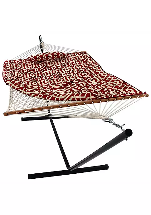 Cheap 🎁 2-Person Rope Hammock with Steel Stand and Pad/Pillow - Royal Red by Sunnydaze Decor ✔️ 4 Cheap 🎁 2-Person Rope Hammock with Steel Stand and Pad/Pillow - Royal Red by Sunnydaze Decor ✔️ - Image 2
