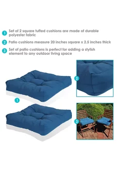 Discount ✔️ Outdoor Square Olefin Tufted Seat Cushions - Blue - Set of 2 by Sunnydaze Decor ⌛ -Sunnydaze Decor Shop Belk 199