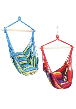 Hot Sale ✨ Cotton Hammock Chair with Cushion - Ocean Sunset - Set of 2 by Sunnydaze Decor 👏